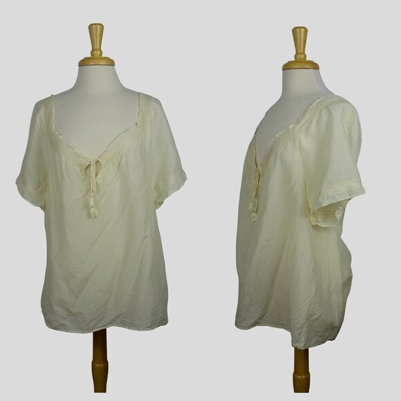 TOMMY BAHAMA Women's Top Silk Cotton Sheer Blouse Tunic Tassel Front Tie Size 10 - Picture 1 of 13